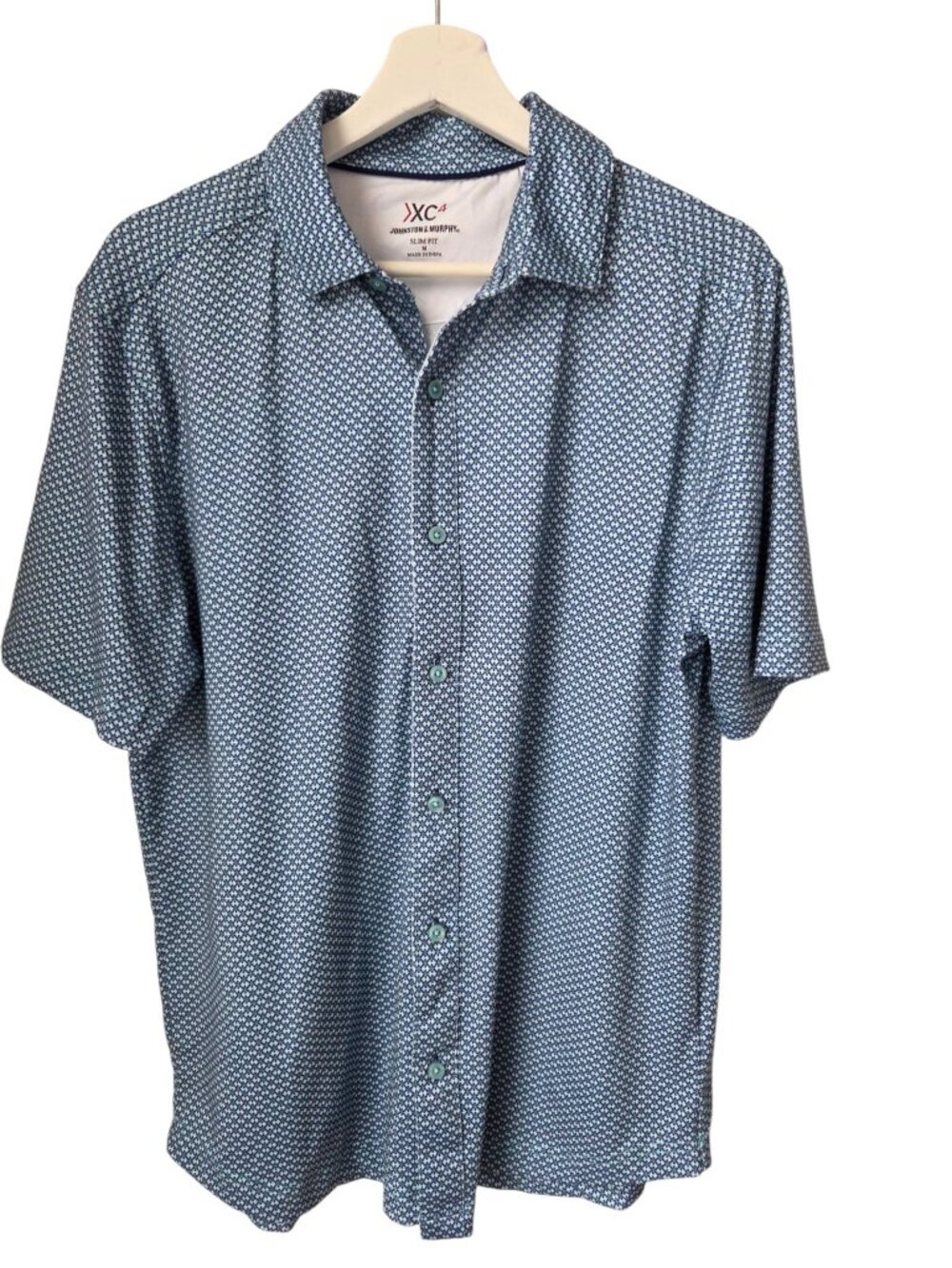 Johnston & Murphy XC4 Slim Fit Blue Geometric Print Polo Shirt M Polyester/Spand